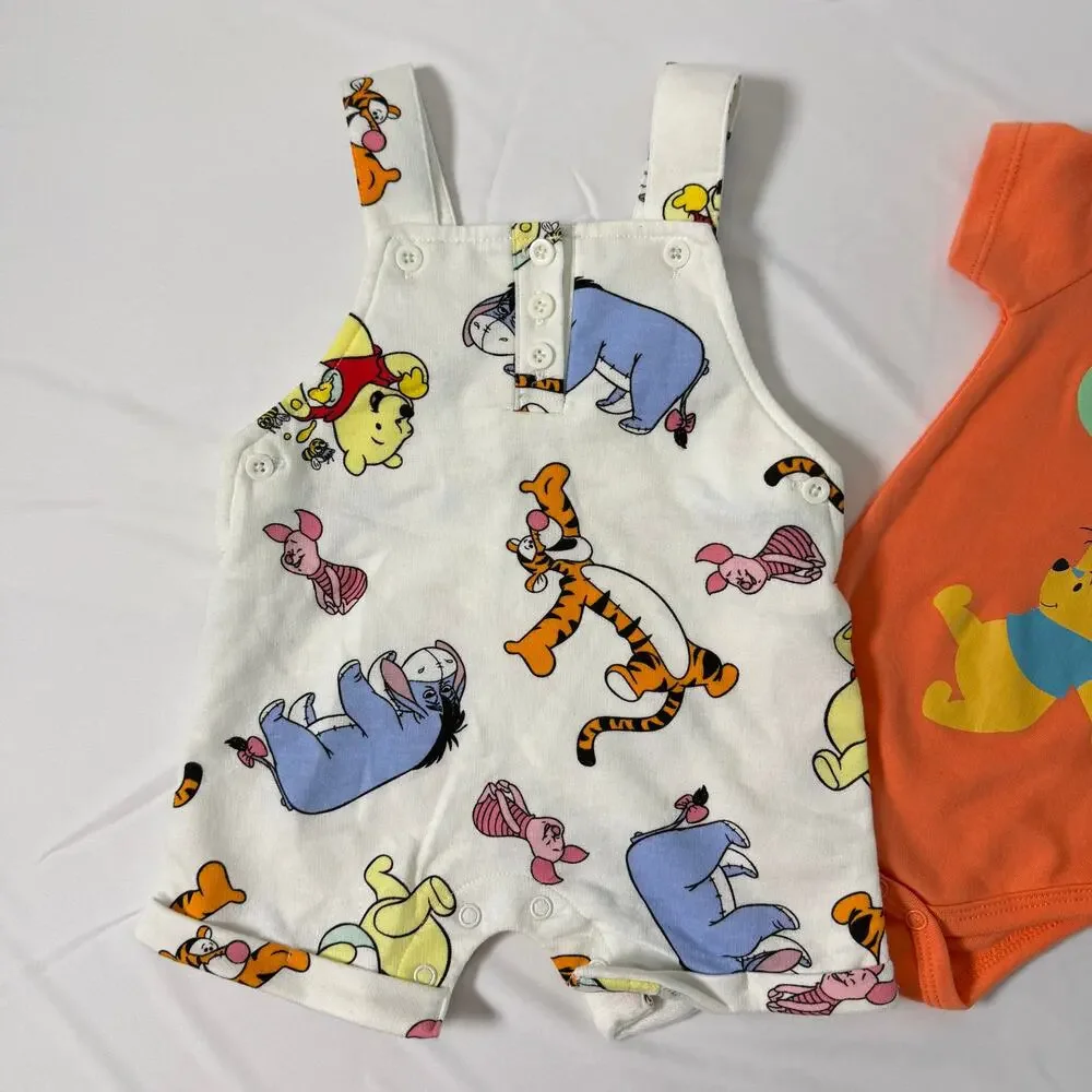 Disney Baby Winnie The Pooh & Friends White & Orange Overall Set Sz 3-6 mo